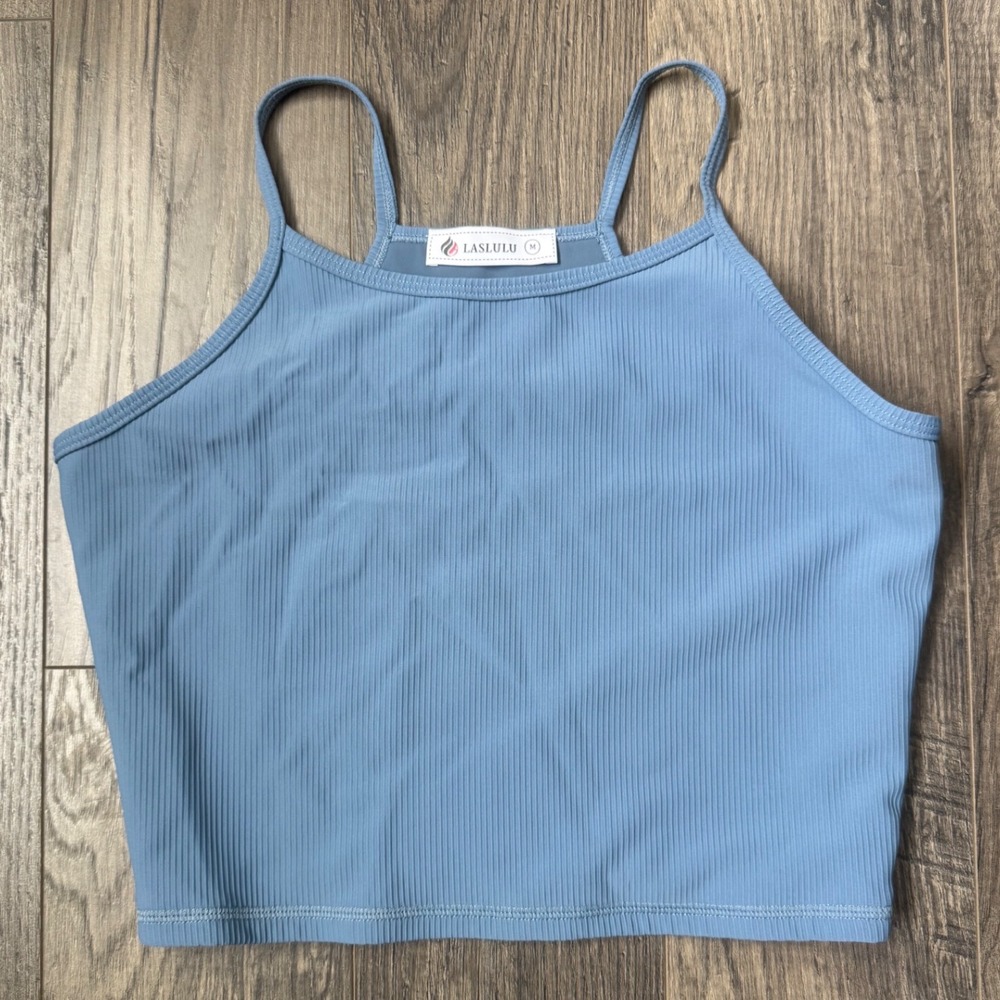 LASLULU Ribbed Racerback Crop Tank Top Blue Women's Size‎ M